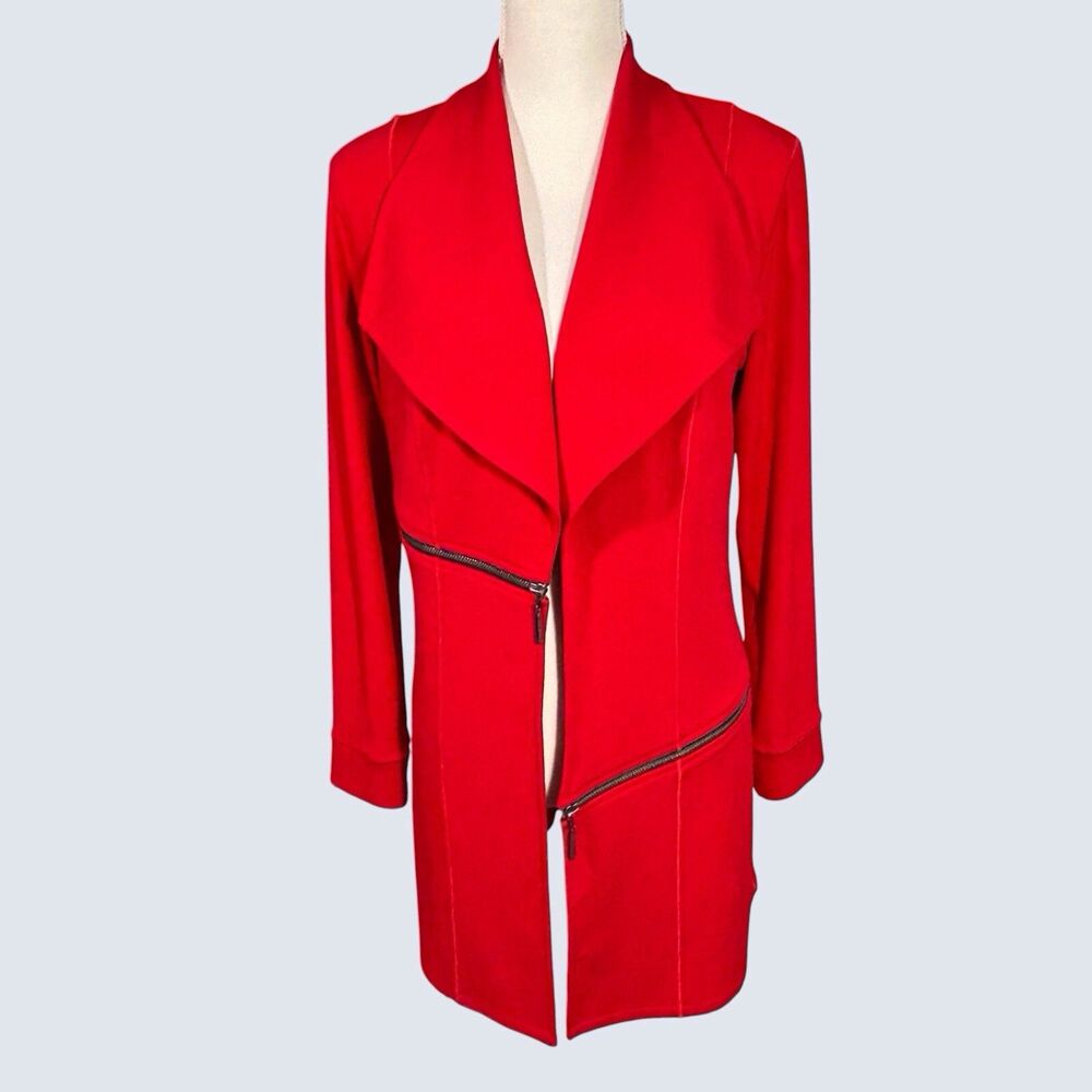 Eva Varro Barcelona Jacket Size Medium Red Knit Open Front Zipper Detail